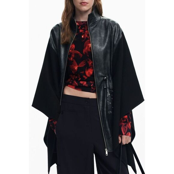 Desigual Black Polyester Women Women's Poncho - Picture 1 of 3